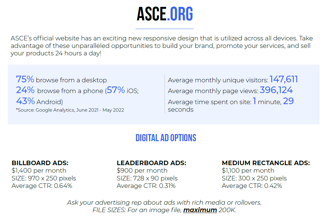 ASCE.org size samples and details
