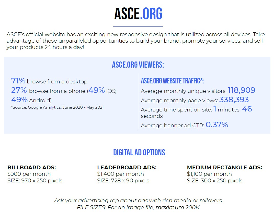 ASCE.org size samples and details